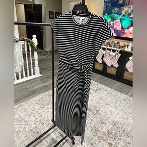 SPANX Black and White Striped Midi Dress